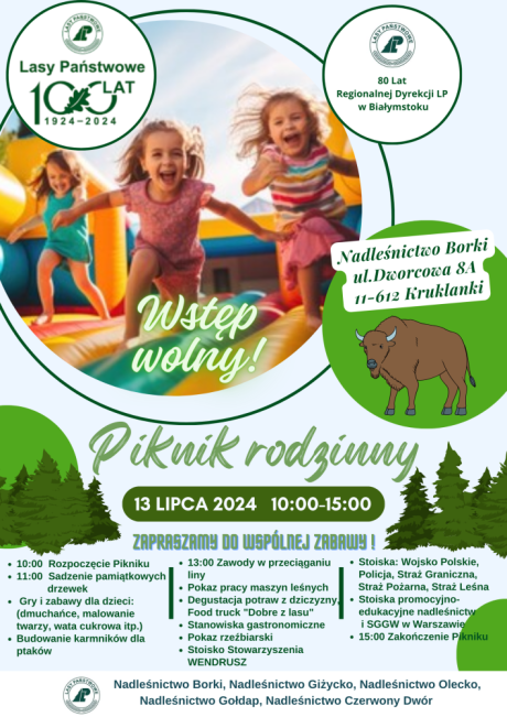 Piknik rodzinny z okazji 100-lecia Lasów Państwowych i 80-lecia Regionalnej Dyrekcji LP w Białymstoku